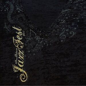 Vintage New Orleans JazzFest Black V-Neck T-Shirt w/Musical Notation Graphic